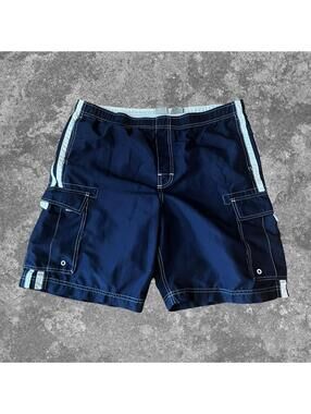 Ocean Pacific OP Cargo Swim Trunks Mens L Navy Mesh Lined Beach Shorts